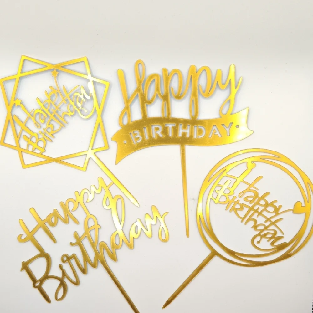 Gold Happy Birthday Cake Toppers